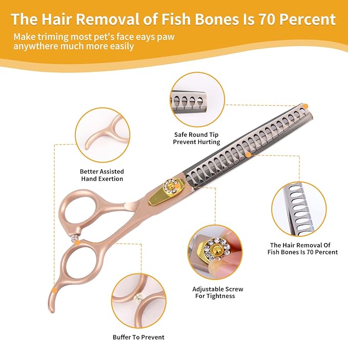 7 Inch Professional Dog Grooming Scissors Kit, 6-in-1 Grooming Scissors for Dogs, Pet Grooming Shears Set, Straight Scissor & Thinning Shear & Curved Scissor & Chunker Shear (Rose Gold)