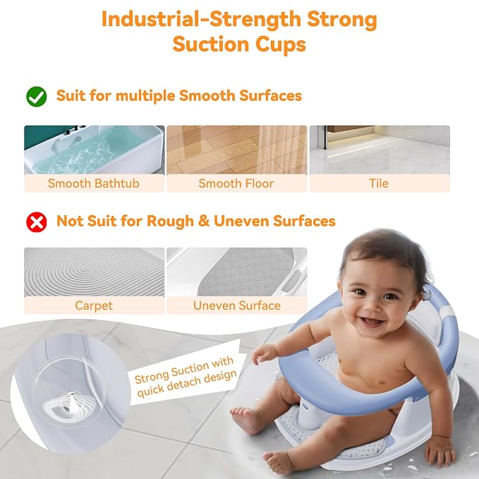 Baby Bath Seat for Babies 6 Months & Up - 360° Protection Bath Seats for Babies Sitting Up | Baby Bath Chair with Temperature Alert & Cushion | Toddler Bath Seat Newborn Infants Baby Bathtub Seat