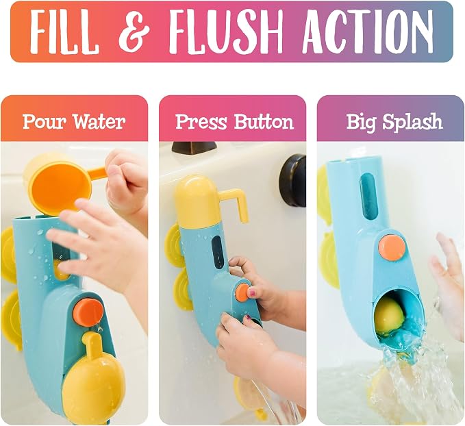Fill N' Splash Submarine Bath Toy - Bath Toys for Toddlers 1-3 - 4 - 5 Years Old Bath Tub Toys for Boys & Girls - Toddler Bath Toys - Bathtub Toys