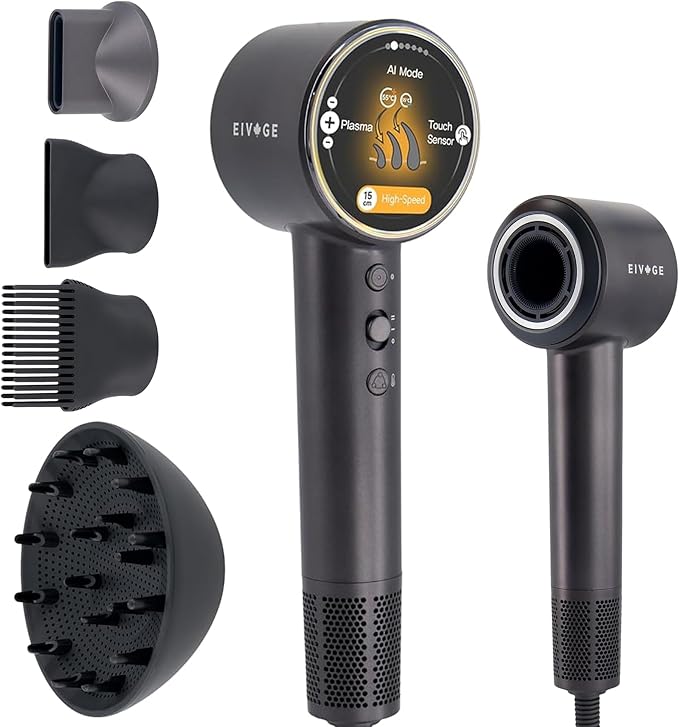AI Technology Blow Dryer Diffuser, Smart Hair Dryers for Women, Hair Diffuser for Curly Hair, Diffuser Hair Dryer Hair Blow Dryer, Ionic Hair Dryer, 7 Mode with 4 Magnetic Attachments