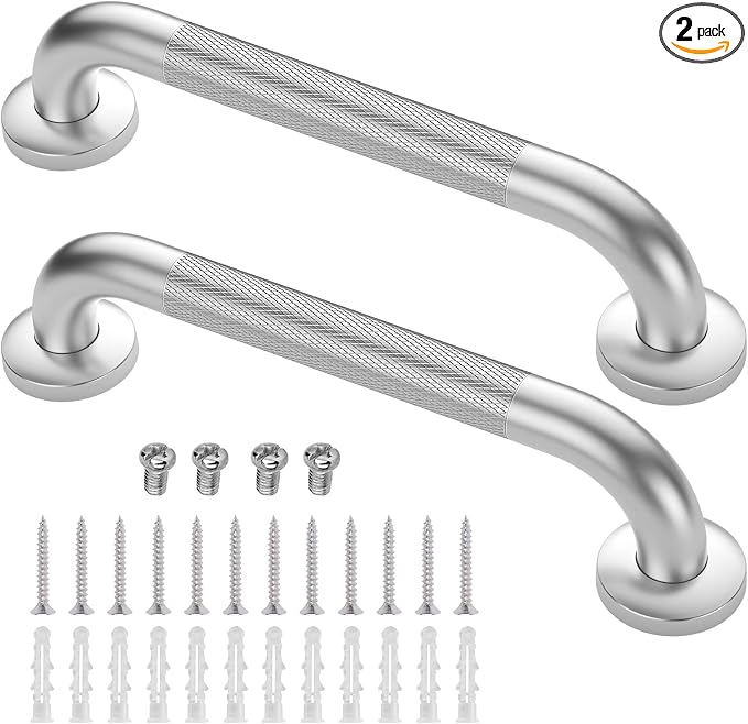 2 Pack 12 Inch Grab Bars for Bathtubs and Showers, Anti Slip Shower Grab Bars Stainless Steel Shower Handle Toilet Handicap Elderly Senior Assist Bathroom Saft Handle | Stainless Steel Shower Handle Toilet Handicap Elderly Senior Assist Bathroom Saft H...