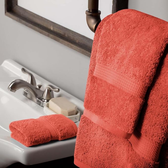 SUPERIOR Egyptian Cotton Ultra Plush & Absorbent, 3 Piece Set, Coral | Quick Dry, Soft Luxury Towel Set, Bath Essentials, Guest Bath, Spa, 1 Bath, 1 Hand, 1 Face Towels, Madeline Towels