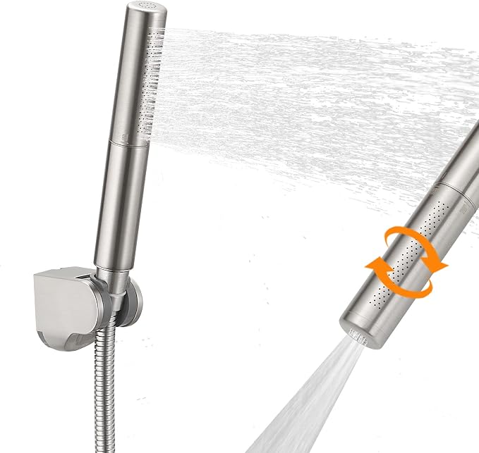 BESy Brass 2 In 1 Function Handheld Shower Head Set High Pressure 7 Inch Shower Head High Flow Hand Shower Wand with 59 Inch Hose, Bracket, Brushed Nickel