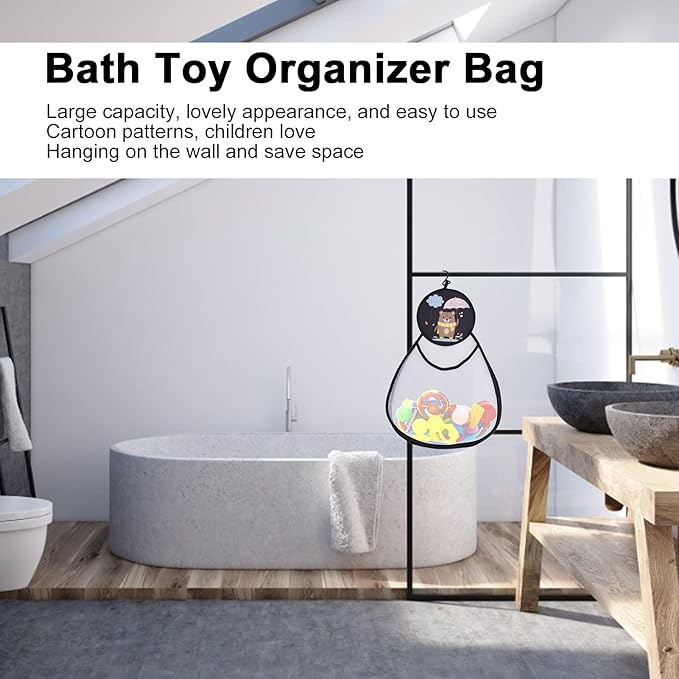 Bath Toy Organizer, Bath Toy Bag Hanging Bath Toy Storage with Quick Drying Mesh for Kids Toddlers Bathroom Toy
