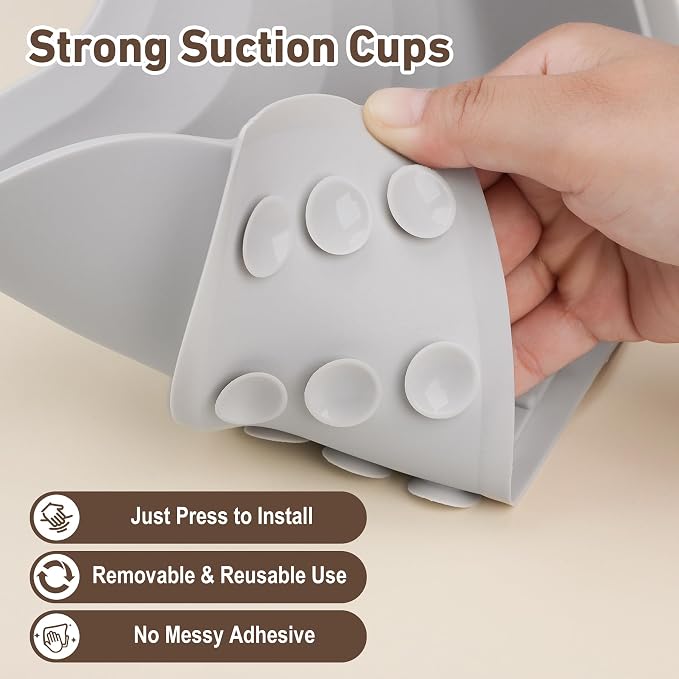Antner 2 Pack All-Silicone Shower Splash Guard with Strong Suction Cups | Large, No-Adhesive, Reusable Splash Guard for Bathtub, Corner Shower Water Guards to Keep Water in Shower or Bath, Grey