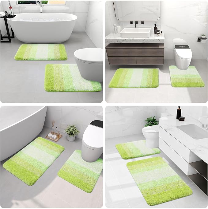 Arotive Microfiber Bathroom Rugs, Shaggy Soft and Absorbent Contour Toilet Rugs, Thick Plush Machine Washable Dry Bath Mats for Toilet Base, 30x20, Light Green, Rectangular