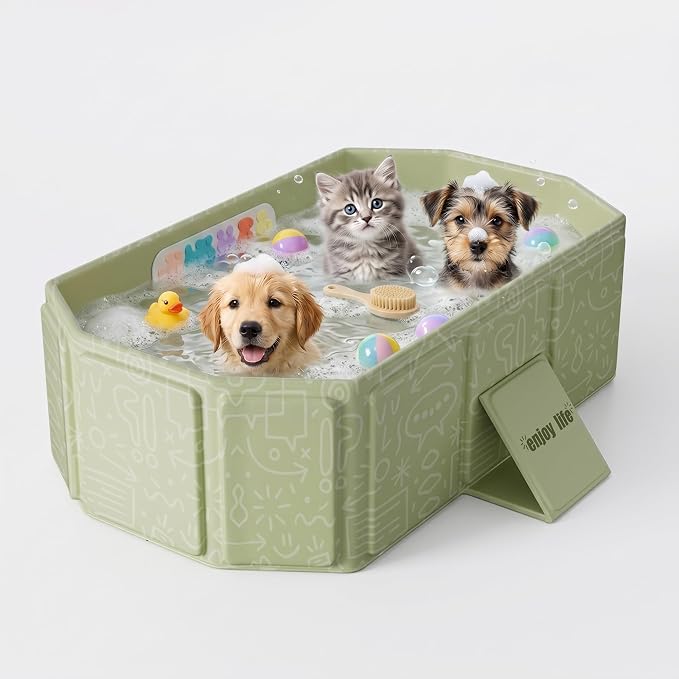 Foldable Portable Bathtub for Pets,Dog,Cat, Freestanding PP Plastic and PVC, Capacity, Portable Green for Pets Play