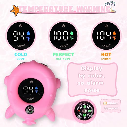 Baby Bath Thermometer - Digital Floating Water Thermometer with LED Display & Color Temperature Alerts, Rechargeable Bath Toy for Infant Bathtub Safety, Newborn Bath Essentials Gift