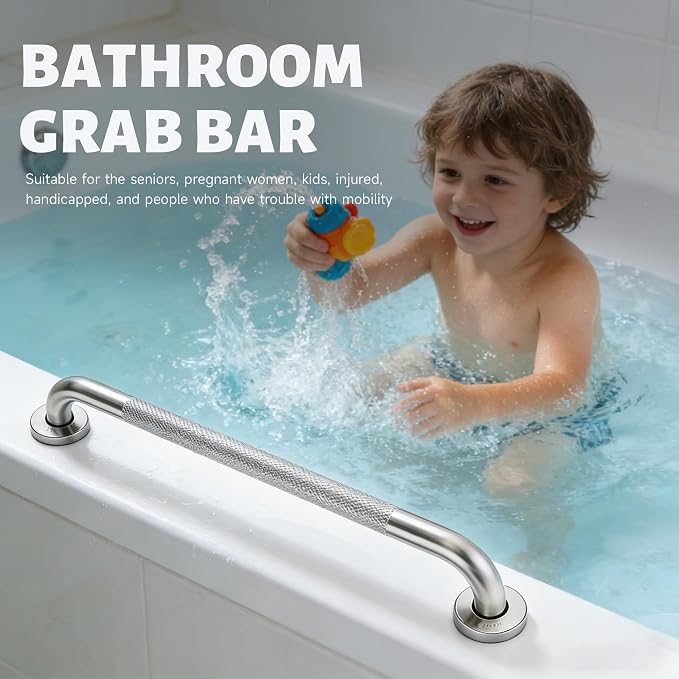 24 Inch Shower Grab Bar 1.25" Dia, 2 Pack Chrome Anti Slip Bathroom Grab Bar, 304 Stainless Steel Knurled Handicap Grab Bars, Safety Support Handrail,Bath Shower Handle for Elderly Injury Senior