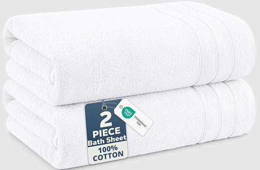 Casa Platino 100% Cotton 2 Pack Bath Sheets (36"x72") - Ring Spun Cotton - Extra Large Bath Towels Set - Quick Drying, Soft & Absorbent Oversized Bathroom Towel Sets - Hotel Quality - White Towels