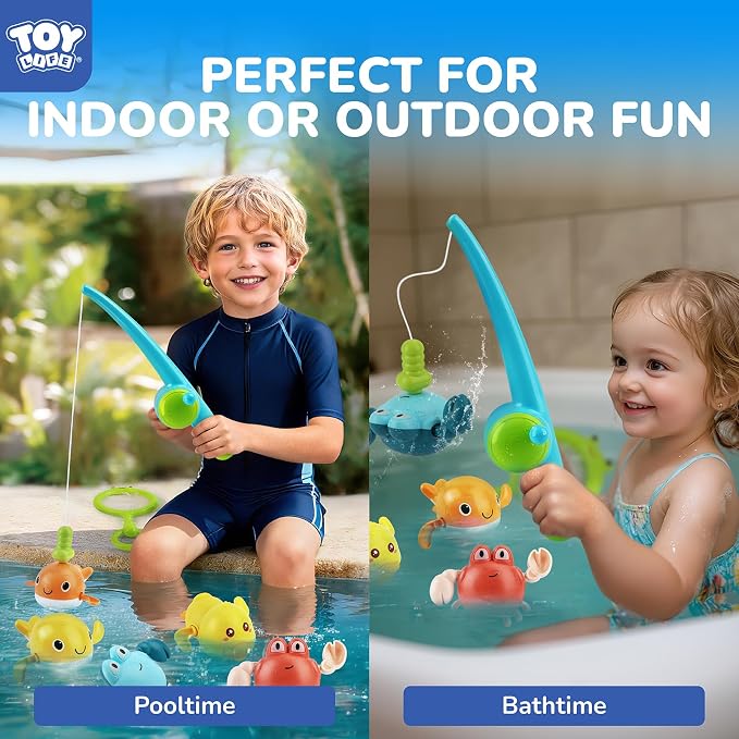 TOY Life Bath Toys for Kids Ages 1-3, Magnetic Fishing Game with Mold Free Wind Up Bath Toys for Toddlers 1-3 & Toy Fishing Pole & Fishing Net, Water Table Pool Fun Bathtub Toys for Baby Infant
