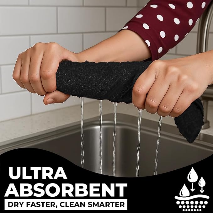 DAN RIVER Premium Black Kitchen Towels - [Pack of 12] 100% Cotton (16x 26 Inches) -Super Soft, Highly Absorbent Hand Towels, Quick Dry, Dish Towels, Tea and Bar Towels Set