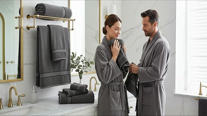 Luxury Bath Towels Set-100% Cotton- 2 Bath, 2 Hand & 2 Washcloths- Large, Thick, Fluffy, Absorbent, Quick Dry, Soft, Plush -Gift, Hotel, Gym Towel -6 Piece Luxury Bathroom Towels -Charcoal /Dark Grey