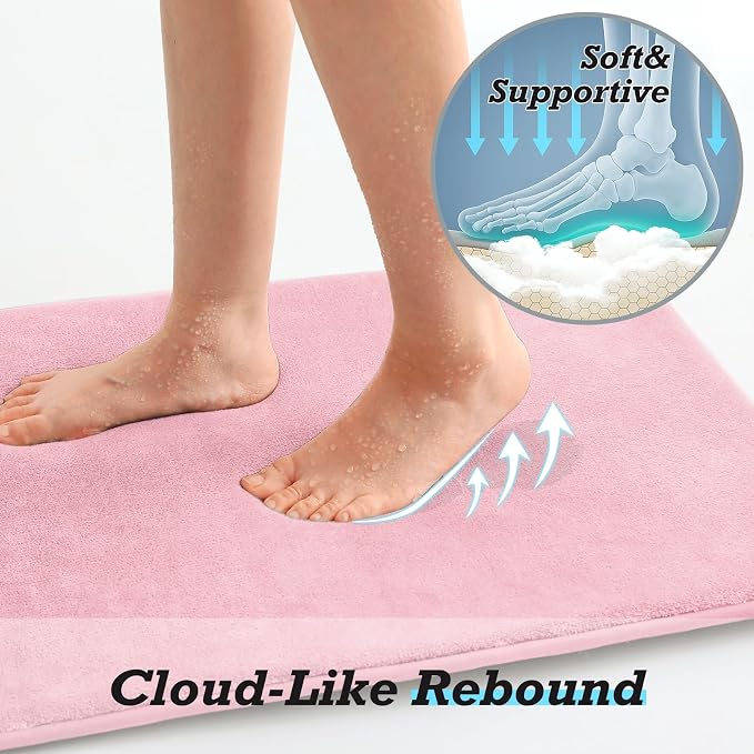 HUXMEYSON Bathroom Rugs Sets 3 Piece, Non-Slip & Quick Dry Bath Mat Set, Ultra Soft Velvet Bath Rugs for Bathroom, Toilet and Shower Floor, Rose Pink