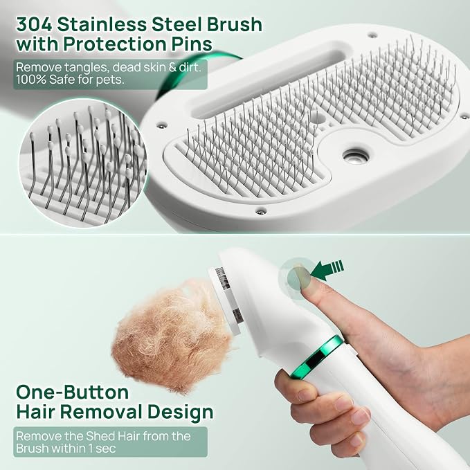iPettie Pet Hair Dryer 2 Pro with Slicker Brush, Moisturize Dry Hair, 3 Heat Settings, Multifunctional Portable Handheld Pet Dryer, Dog Hair Dryer, Cat Dryer for Medium/Small Pet White