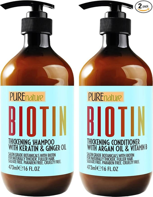 Biotin Shampoo and Conditioner Set - Volume Boosting Formula for Men and Women to Help Thinning Hair - Sulfate and Paraben Free with Thickening Properties - Volumizing Products to Improve Fullness