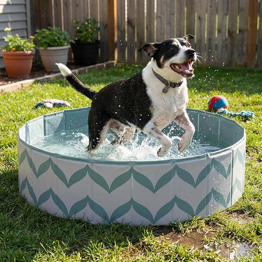 Dog Pool for Large Dogs, Foldable Hard Plastic Pet Swimming Pool, Heavy Duty 0.5mm PVC with Non-Slip Bottom, Portable Kiddie Pool for Dogs, Pet Bath Tub for Backyard Summer, GW 47“
