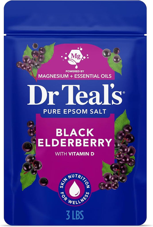 Dr Teal's Epsom Salt Magnesium Soak, Black Elderberry with Vitamin D, 3 lbs
