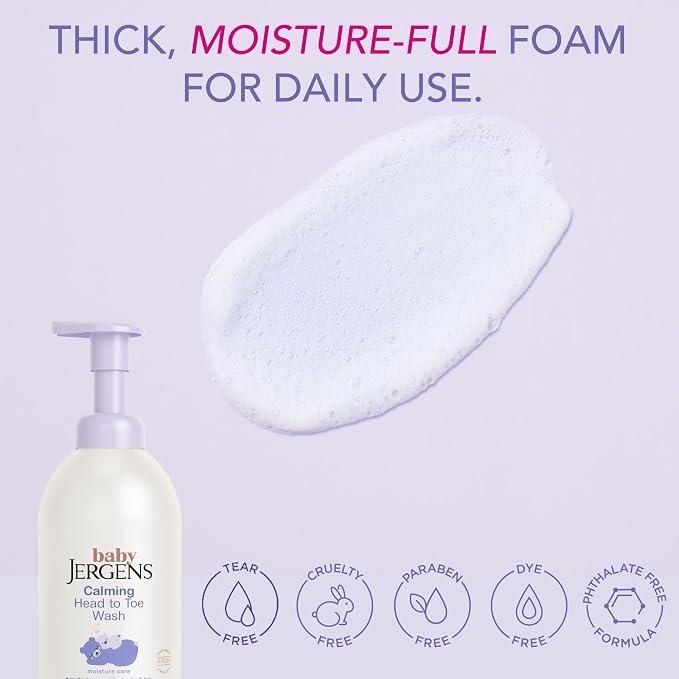 Jergens Baby Calming Head to Toe Foaming Wash, Baby Shampoo and Body Wash, Baby Shampoo Tear Free, Kids Foaming Body Wash, 18 Fl Oz