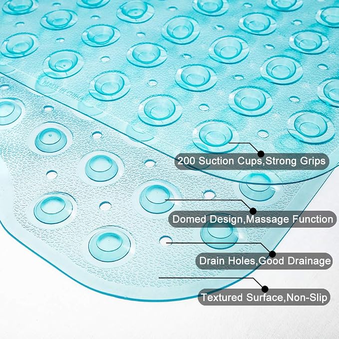 Tree Bud Bathtub Mats for Shower Tub Non-Slip Bath Mat 39 x 16 Inch Extra Long Shower Mat, Bath Tub Mat for Bathroom with Machine Washable, BPA Free for Kids (Clear Aqua)
