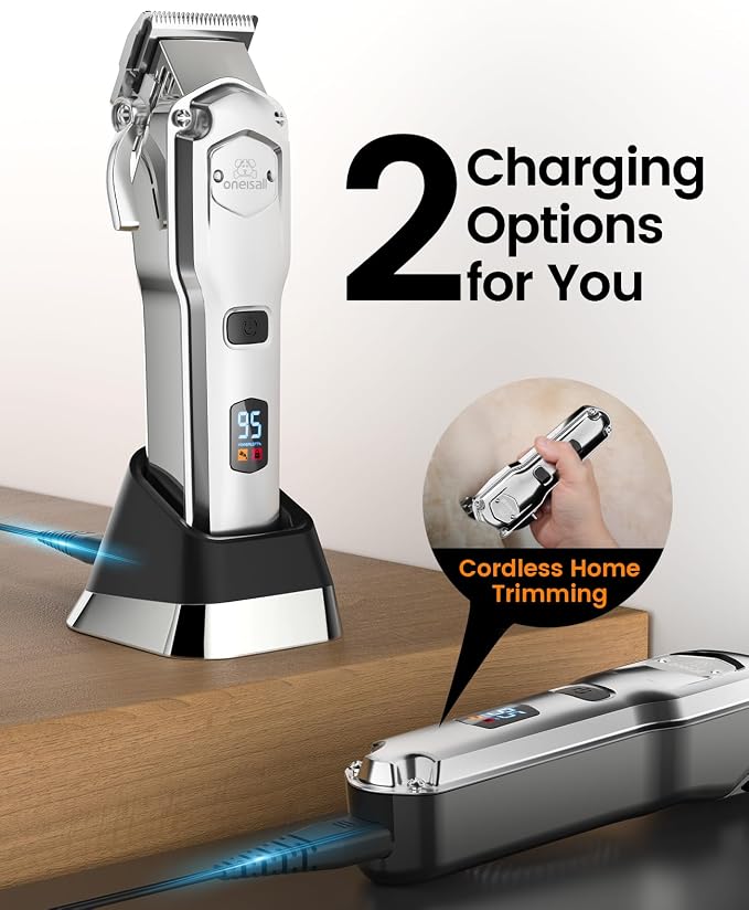 oneisall Professional Dog Grooming Clippers for Thick Hair | 4 Metal Combs,Stainless Steel Blades,Rechargeable Cordless,Low Noise,4H Runtime,IPX7 Waterproof,LED Display,676PRO
