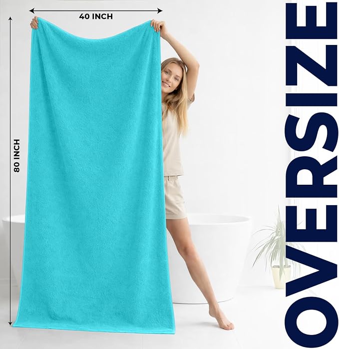DAN RIVER Pack of 1 Bath Sheet 40x80 Inches, Jumbo Bath Sheets for Adults, Thick and Absorbent Large Towels - Aqua