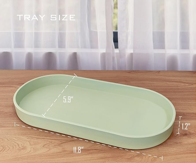 Green Small Oval Tray (11.8 inch), 3 Pack, Countertop Organizer | for Kitchen Counter, Bathtub Bathroom Vanity Items, Coffee Accessory, Bar, Serving Seasoning, Salt and Pepper, Soap.