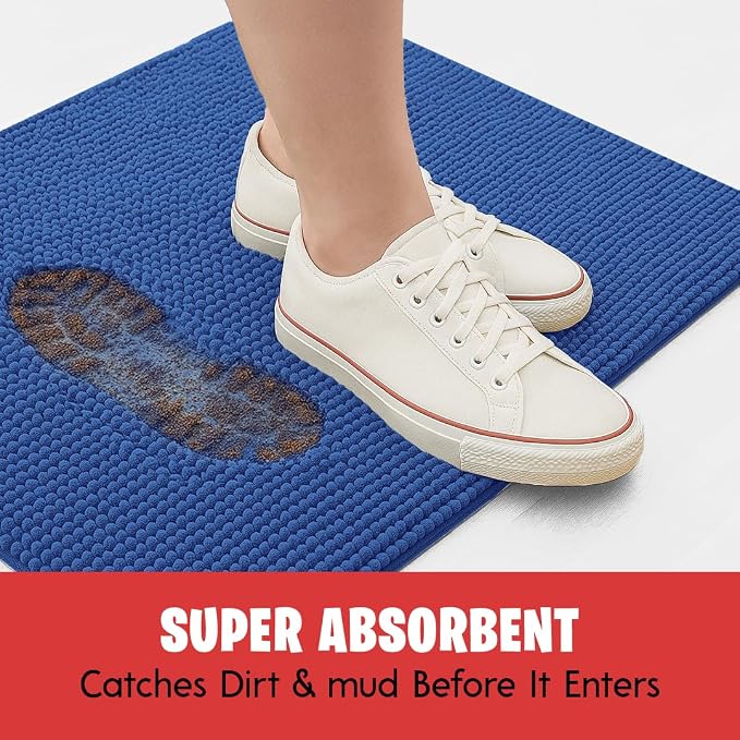 MUDGUARD MAT® Dog Door Mat for Muddy Paws, Super Absorbent Microfiber, Non-Slip Indoor Mat, Quick-Dry Chenille Rug for Pets & Entryway, Machine Washable, Navy Blue 19" x 30"