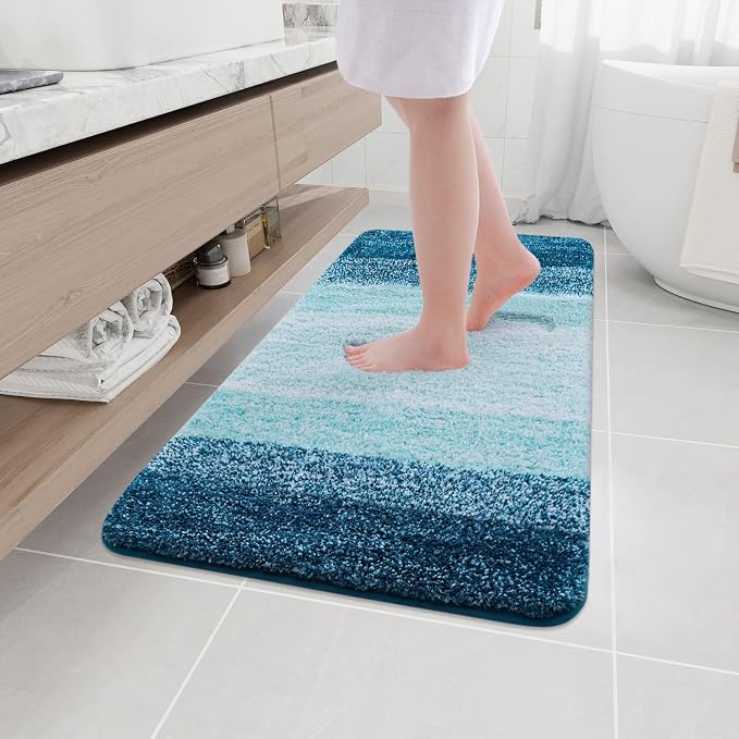 Arotive Microfiber Bathroom Rugs, Shaggy Soft and Absorbent Bath Rug, Thick Plush Machine Washable Dry Bath Mats for Bathroom, Tub and Shower, 44x24, Peacock Blue, Rectangular