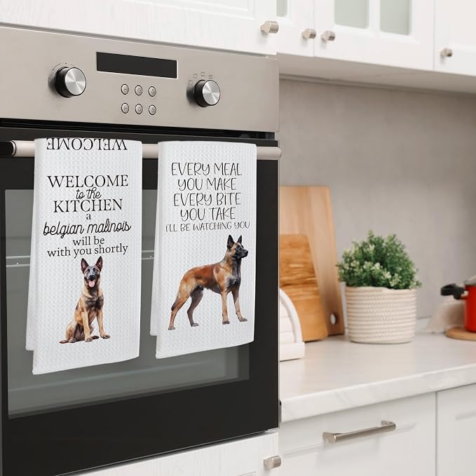 Funny Belgian Malinois Dog Kitchen Towels, Belgian Malinois Gifts Hand Towels, Dog Lovers Mom Dad Owner Gifts for Women Men Dishcloths Dish Towel for Kitchen 16x24 Inches Set of 2