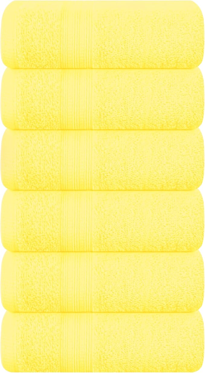 BOUTIQUO Ultra Soft Cotton 6 -Piece Hand Towel Set 16x24 Inch, Ideal for use in Bathroom, Kitchen, Gym, Spa & General Cleaning, Compact & Lightweight Multi Purpose Hand Towels - Lime Yellow