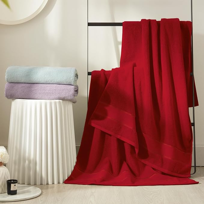 Marvione Bath Towels Set 6 Piece, 100% Turkish Cotton Highly Absorbent and Soft Towels for Bathroom 2 Bath Towels 2 Hand Towels 2 Washcloths, Red