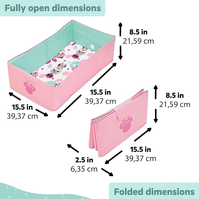 Disney Baby Minnie Mouse Tuckaway Toddler Folding Tub, Converts Shower to Bathtub, Folds to Store, Easy to Clean, Portable Baby Bathtub for Travel, 12M-5Y