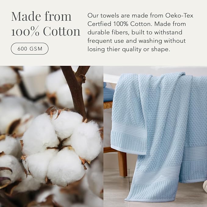 NY Loft 100% Cotton 6-Pack Hand Towel Set | Blue | Oeko-TEX | Quick-Dry | Six 16" x 28" Hand Towels | Super Absorbent | Designer-Styled Texture