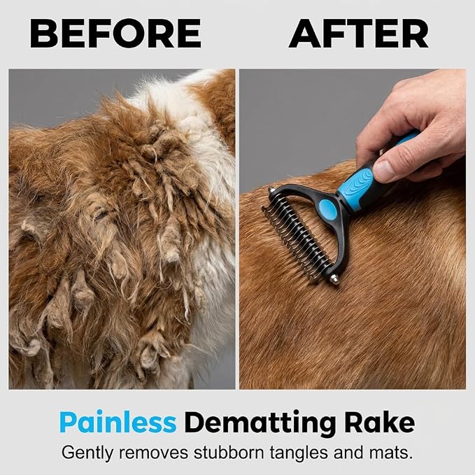 Double-Sided Dematting Comb for Dogs and Cats, Hurtless Shedding Deshedding Undercoat Rake, Portable Pet Grooming Brush Pet Grooming Tool (White)
