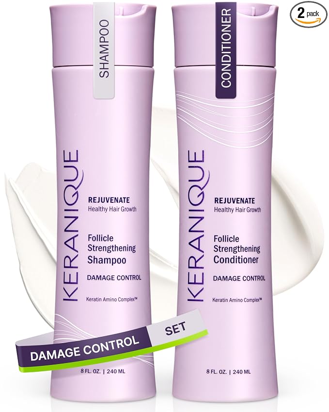 Keranique Damage Control Anti-Breakage Shampoo & Conditioner for Damaged, Thinning Hair – Intense Repair, Strengthening with Keratin, Biotin, Panthenol – Sulfate & Paraben Free, Keratin Amino Complex™