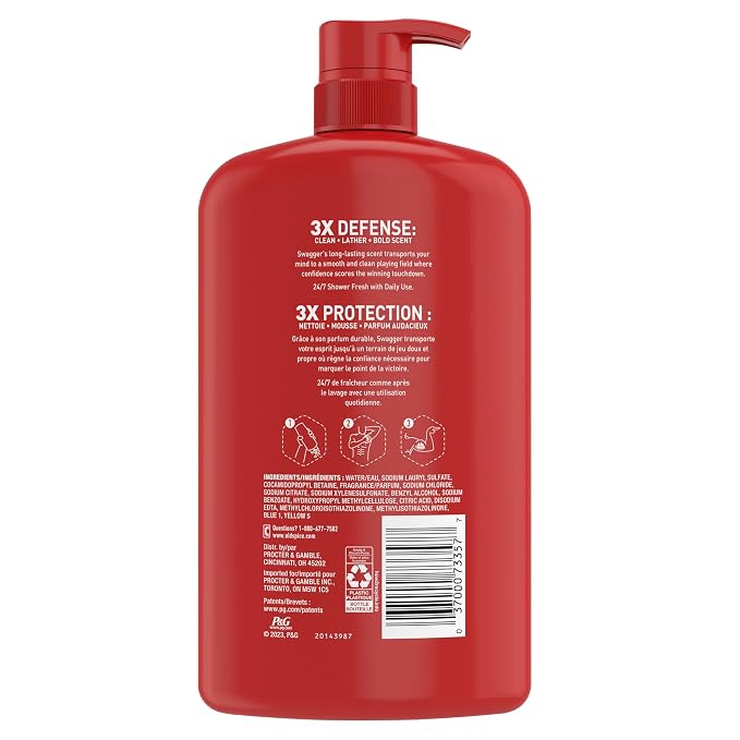 Old Spice Body Wash for Men, 24/7 Shower Fresh with Long Lasting Scent, Refreshing 3X Defense, Red Collection, Swagger with Cedarwood Scent, 33.4 oz (Pack of 4)