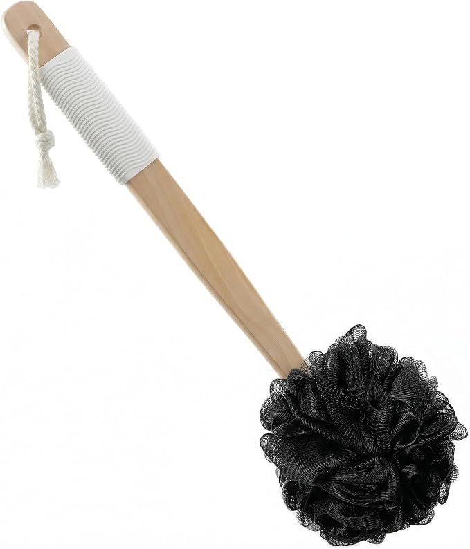 Long Handle Back Scrubber for Shower - About 16.5" Bath Brush with Non-Slip Grip - Body Loofah for Deep Exfoliation, Skin Polishing & Limited Mobility