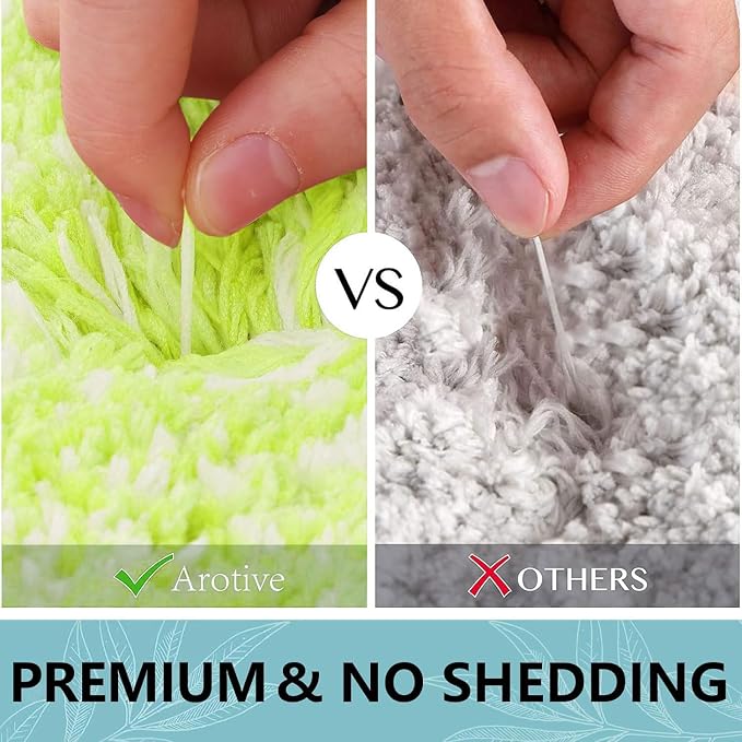 Arotive Microfiber Bathroom Rugs, Shaggy Soft and Absorbent Contour Toilet Rugs, Thick Plush Machine Washable Dry Bath Mats for Toilet Base, 24x16, Light Green, Rectangular
