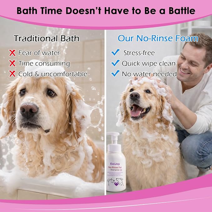 Non-Rinse Pet Shampoo – 10 Fl. oz Dog & Cat Dry Shampoo and Conditioner Itchy Skin Relief - Coconut Oil No Rinse Pet Shampoo for Cat & Dog Grooming & Spot Cleaning, Quick Clean Between Baths