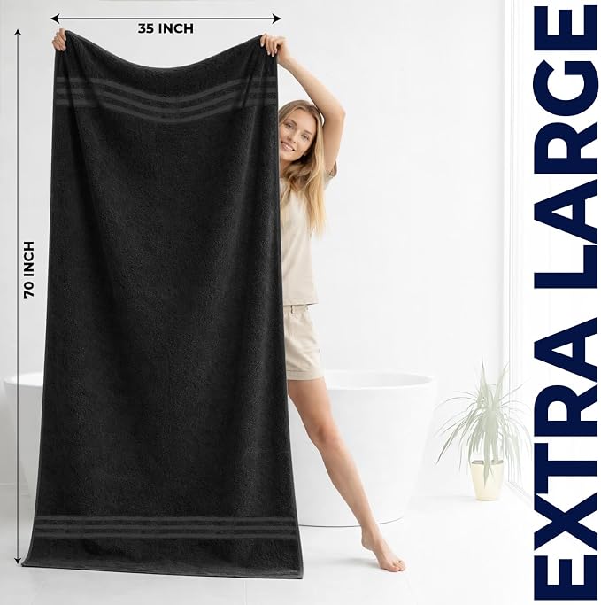 DAN RIVER 2 Pack Bath Sheets Extra Large 35x70, Large Bath Towels for Adults, XL Oversized Heavy Duty Towel Set, 600 GSM 100% Ring Spun Cotton, Soft Quick Dry, Black