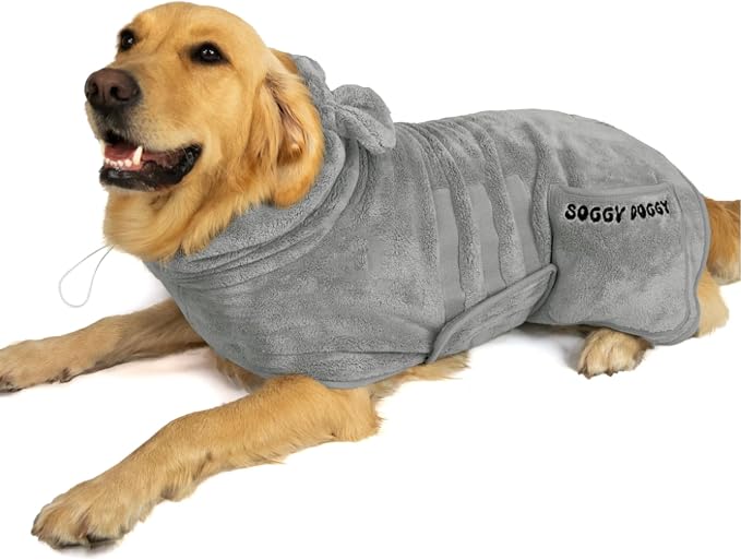 SOGGYDOGGY® US: Luxury Dog Bathrobe, Super Absorbent Microfiber Dog Bath Supplies, Fast Dry in Minutes, Thick & Soft Robe - Pet Grooming, Wash & Pet Hair Dryer - All-Season Dressing Gown (M)