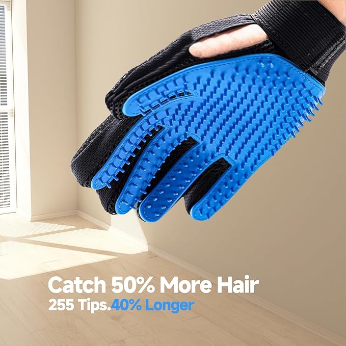 NVNAN Pet Hair Removal Glove for Dogs & Cats, 2-Pack Blue | 2-in-1 deshedding brush and massage mitt for shedding control, bathing and washing, safe for short or long hair pets