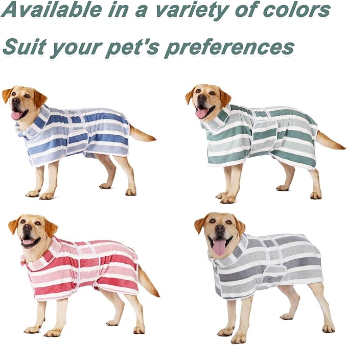 Quick-Drying Dog Bathrobe - Striped Super Absorbent Pet Towel Robe with Adjustable Belly Band,1-Piece Design,Super-Soft Fast-Drying Fabric,for Small Medium Large Dogs Post-Bath Grooming (Green,XXXL)