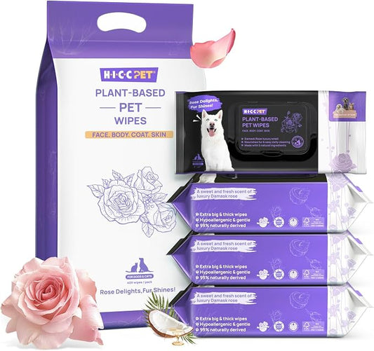 HICC PET Wipes for Dogs & Cats, Daily Pet Cleaning Wipes for Paws, Butt, Face & Fur, Waterless Grooming Wipes for Dogs, Cats & Horses, Soft Textured Pet Wipes, 400 Count | Daily Pet Grooming, Pet Wipes for Paws & Butt, Face & Body Cleaning, Waterless P...