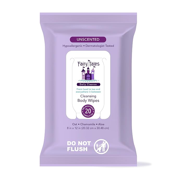 Fairy Tales Daily Cleanse XL Wipes for Kids – Extra Large Body Wipes, Gentle Disposable Washcloths, Unscented, Alcohol Free Cleansing Cloths - 20ct