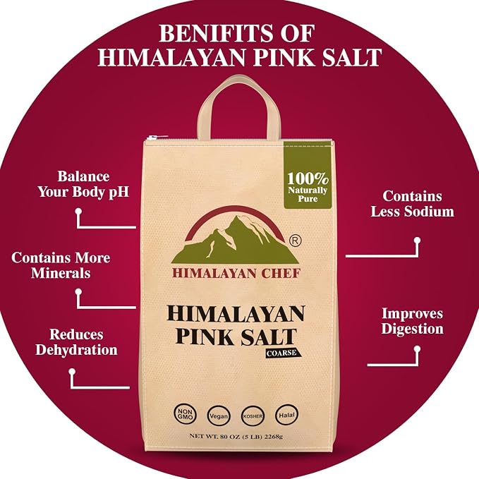 Himalayan Chef Pink Salt Coarse Grain, Salt for Grinder Refill - 5 lbs Bags | 100% Natural Salts, Non-GMO & Gluten Free, Food Grade with Rich of 84 Minerals - Pack of 2