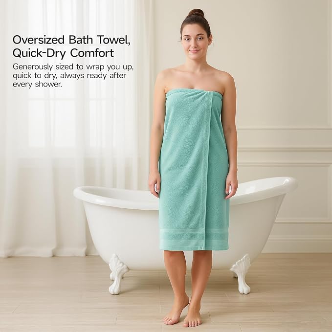 REDKISS 100% Cotton Bath Towels Set of 2, Oversized Bath Sheets 35 x 70 Inches, Soft & Absorbent Large Bathroom Towels, Quick Dry Cotton Towels for Bathroom, Gym, Spa, Pool & Family Use, Blue