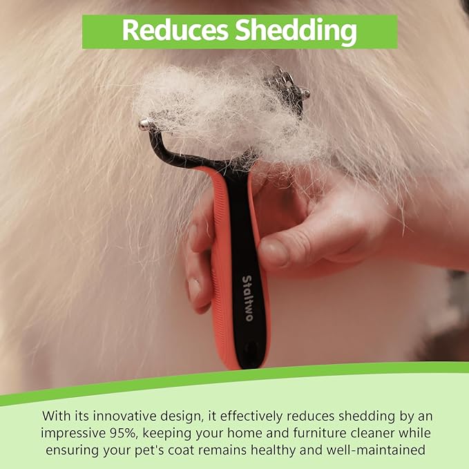 Staltwo Deshedding Dog Brush for Shedding - 2-in-1 Professional Undercoat Rake and Pet Grooming for Dogs and Cats | Shedding Control for Long-Haired Dogs and Cats, Deshedding Tool, Knot Removal,Orange