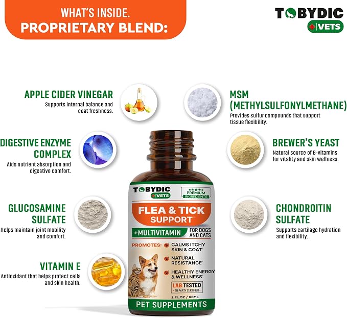 Flea & Tick Prevention Support - Oral Flea Natural Control & Treatment for Dogs and Cats - Herbal Medicine for Small and Large Dogs with Multivitamin Pet Supplement